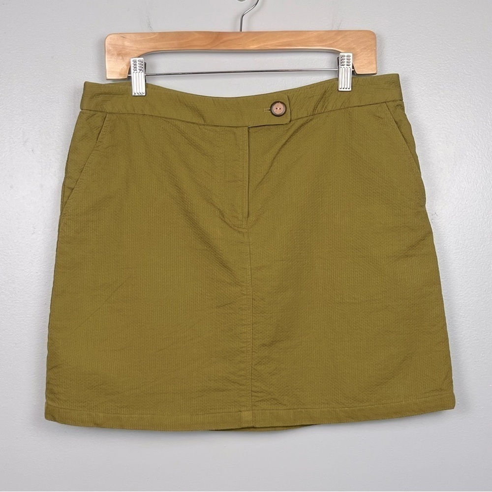 Vanessa Virginia Anthropologie olive green 100% cotton mini skirt, size US 10.